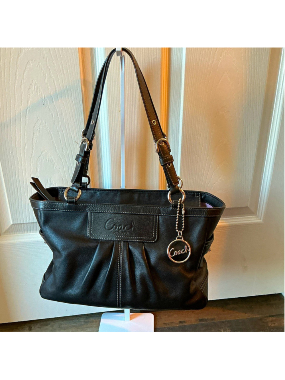 Coach Retro East West Pleated Gallery Tote with silver Coach Charm